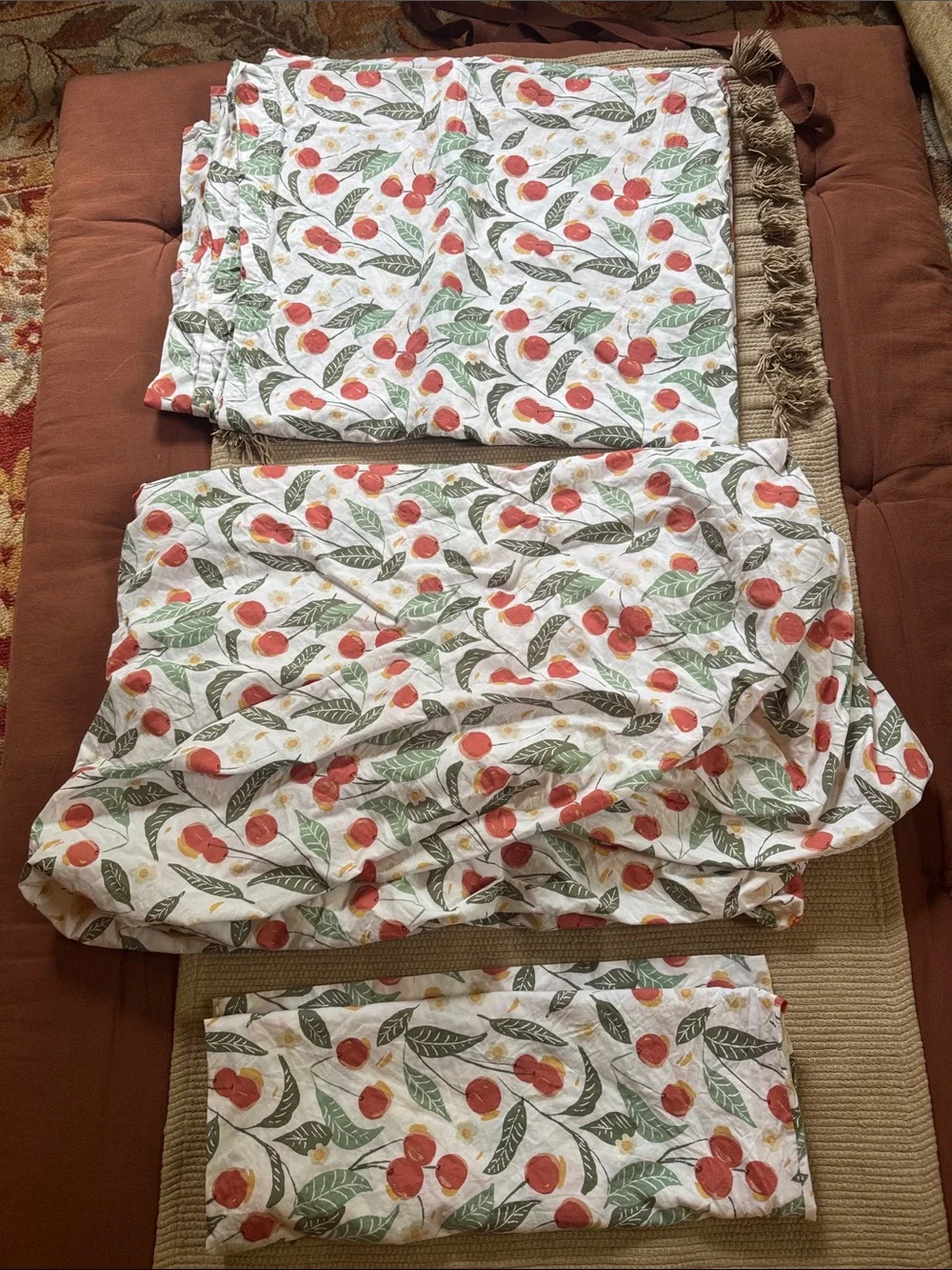 Garnet Hill organic cotton Vintage Cherries 🍒 sheet set percale Twin NEW NWOT